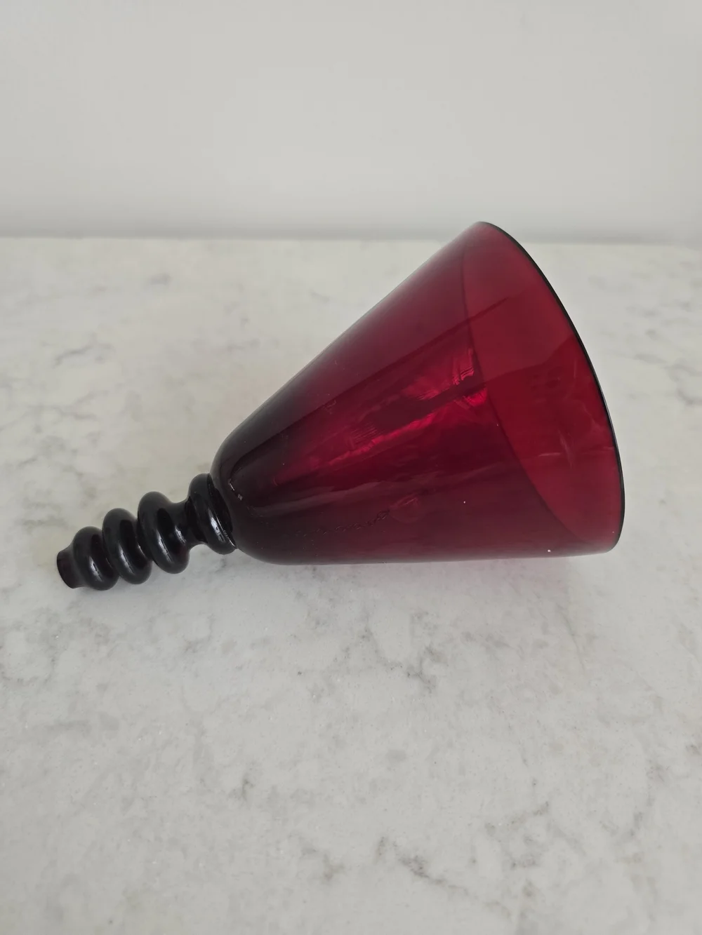 Vintage MCM Ruby Red Glass Dinner Bell 5”